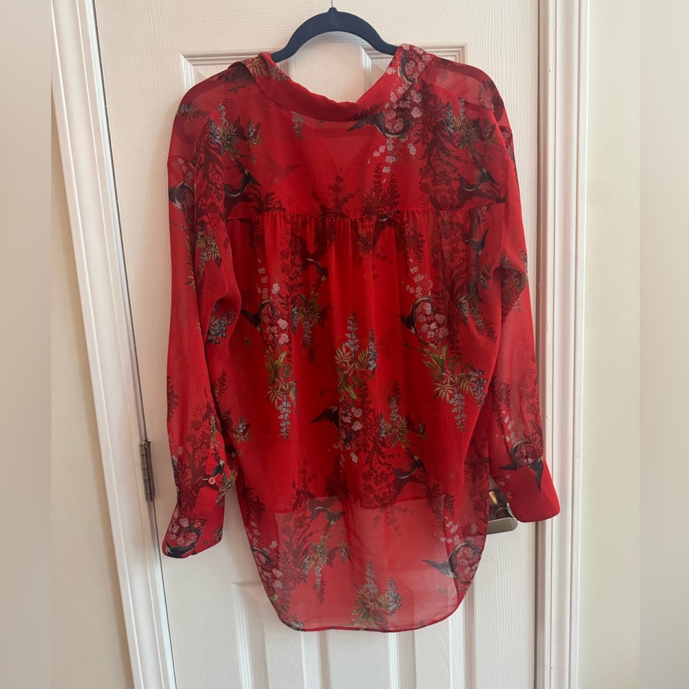 ALLSAINTS Bernie Melisma Red Printed Button Down Blouse Size 10 - Picture 3 of 7